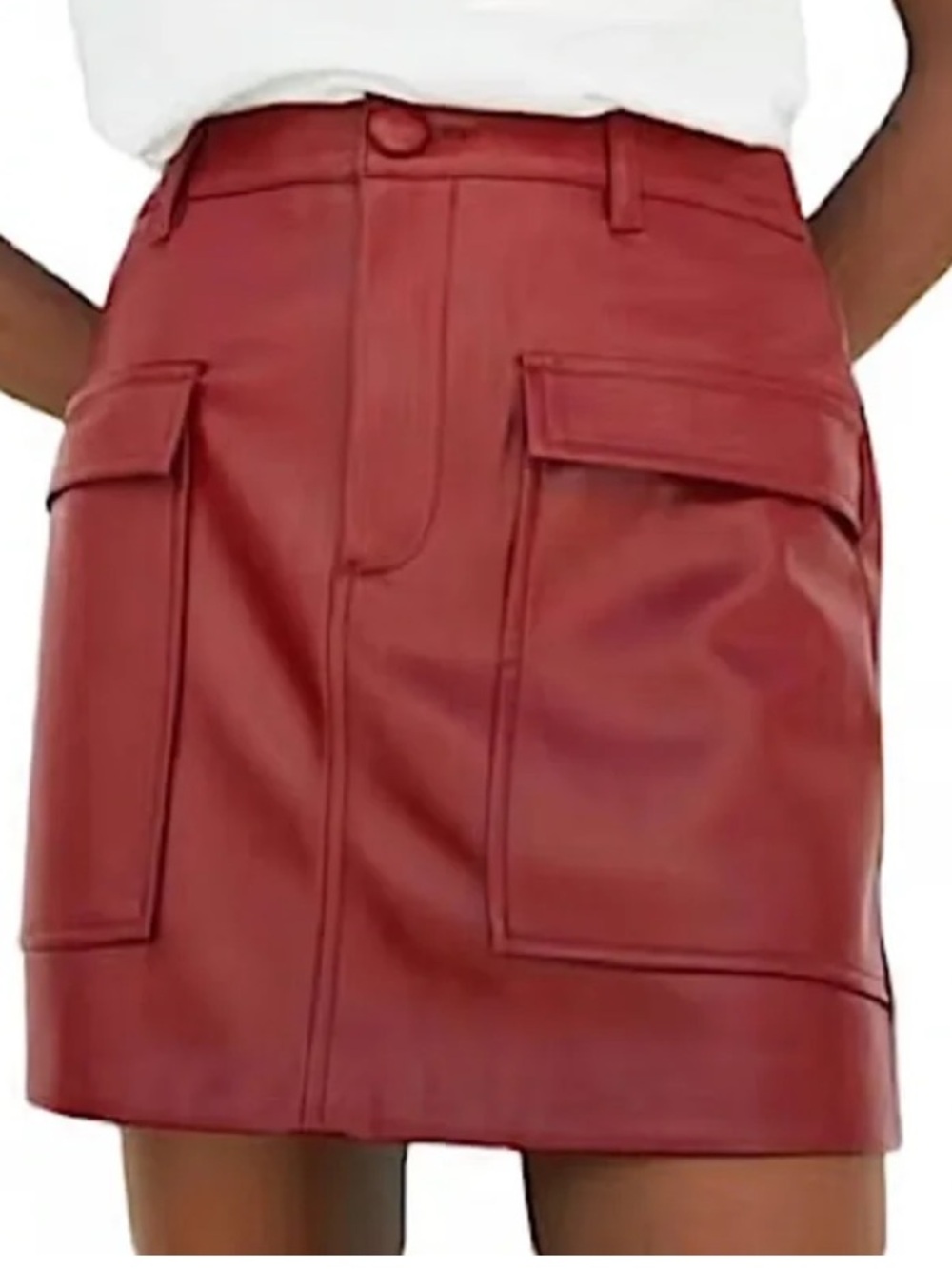Red Zara mini skirt faux leather trendy button fall